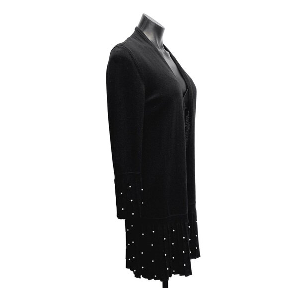 NWT Chicos Fancy Black w/ White Pearls Cardigan Sweater Size 0 - Picture 3 of 5